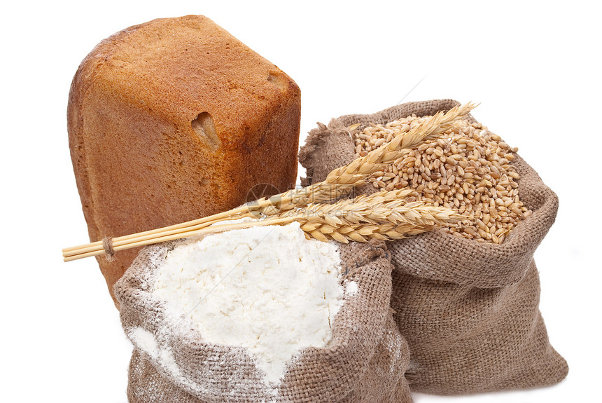 面粉和带面包的小麦谷物收成农场粮食耳朵季节木板玉米团体燕麦食物图片