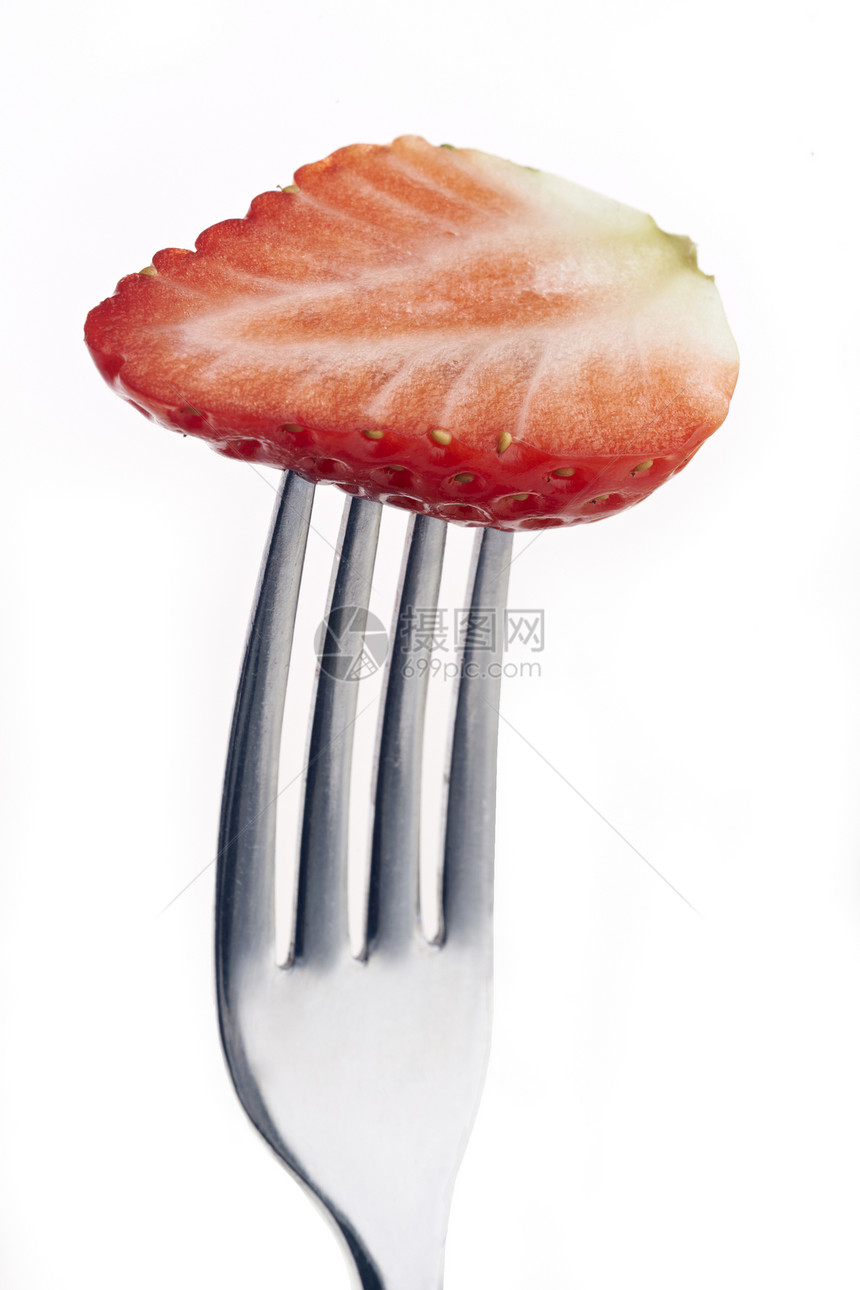 叉子上的草莓杂货食物用具健康饮食背景浆果刀具种子水果活力图片