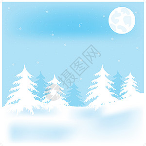 冬木寒意星星木头插图雪堆月亮枞树背景图片