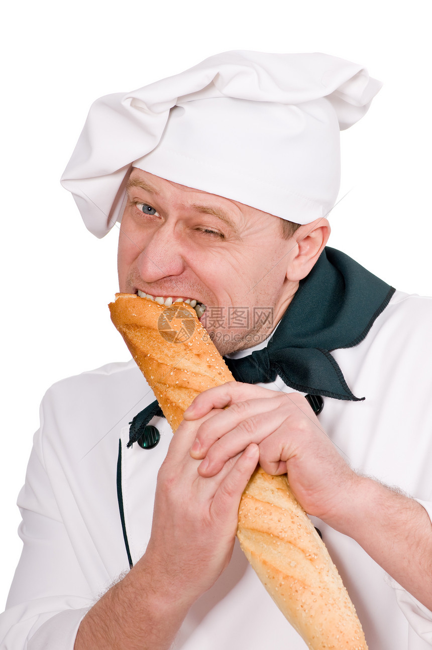 带面包的搞笑厨师厨卫快乐工作围裙外套兜帽胡子男人头巾帽子图片