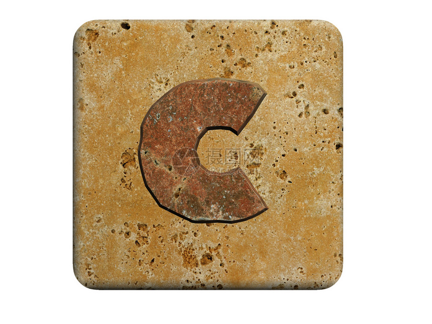 3d 用一块石头 用白色的孤立背景写一个字母棕色收藏大理石剪贴插图创造力艺术概念褐色涂层图片