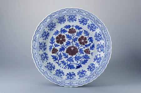 古董商品盘子陶瓷制品历史蓝色装饰花朵瓷器风格背景图片