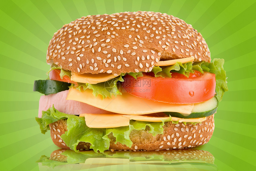 美味汉堡汉堡面包包子蔬菜小吃洋葱沙拉反射牛肉馒头芝麻图片