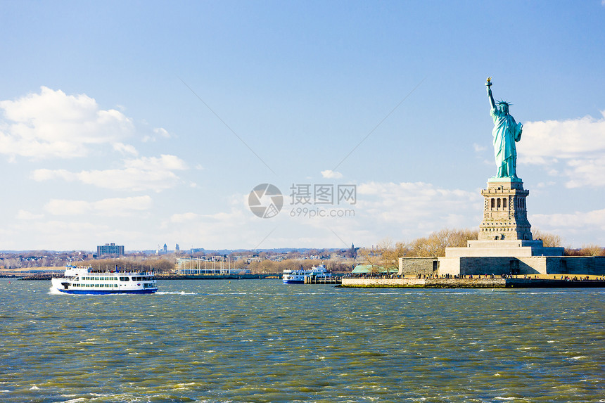 自由岛和自由女神像 美国纽约自由雕塑纪念碑外观地标雕像位置旅行世界图片