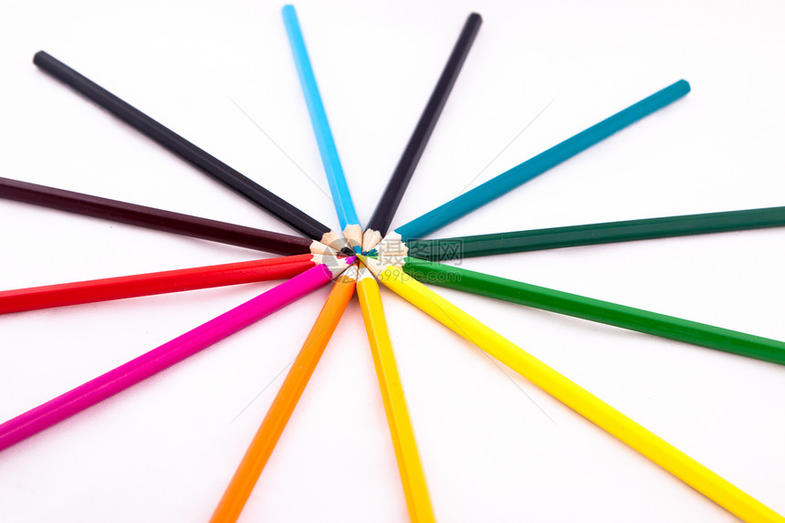 彩色铅笔教育幼儿园商业生活染色概念白色彩虹艺术品木头图片
