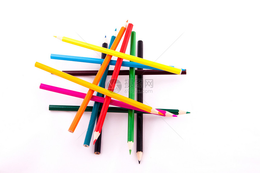 彩色铅笔绘画彩虹学习团体生活教育白色锐化木头学校图片