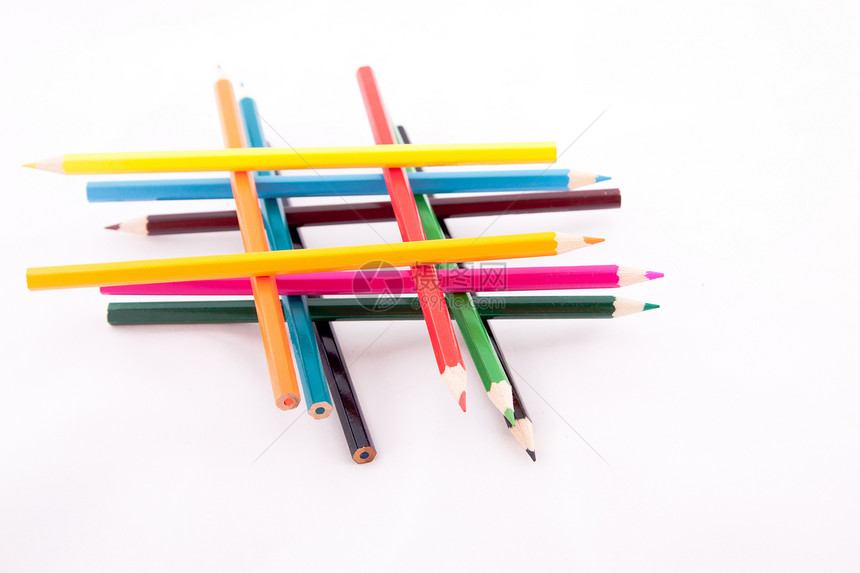 彩色铅笔学校白色木头团体学习教育商业概念生活染色图片
