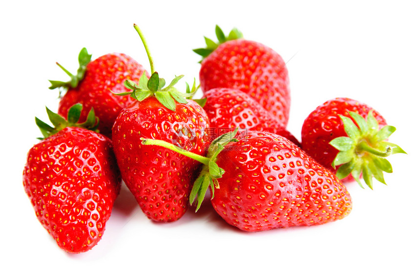 草莓水果食物红色工作室白色营养健康叶子绿色美食图片