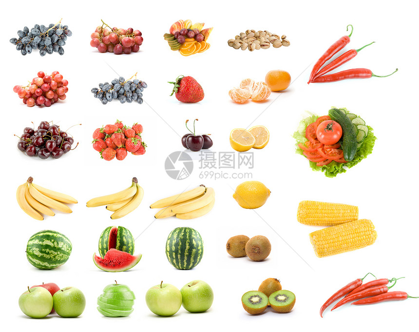 一系列水果和蔬菜营养西瓜小吃浆果团体果汁收藏热带食物香蕉图片