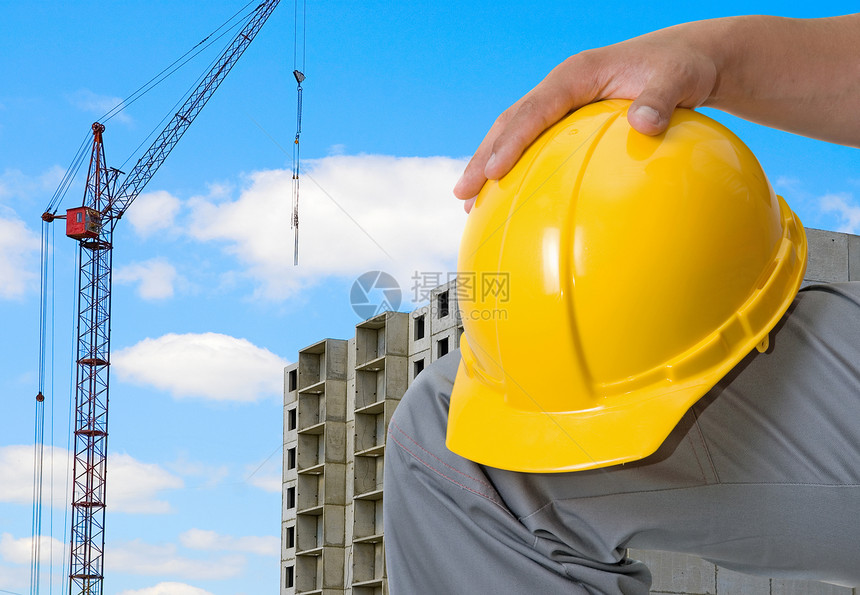 建设器塑料劳动力生产建设者头盔危险服装起重机职业工人图片