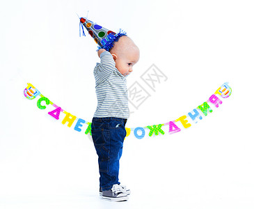 一岁生日快乐喜悦男生黄色衬衫情感幸福婴儿白色生活背景图片