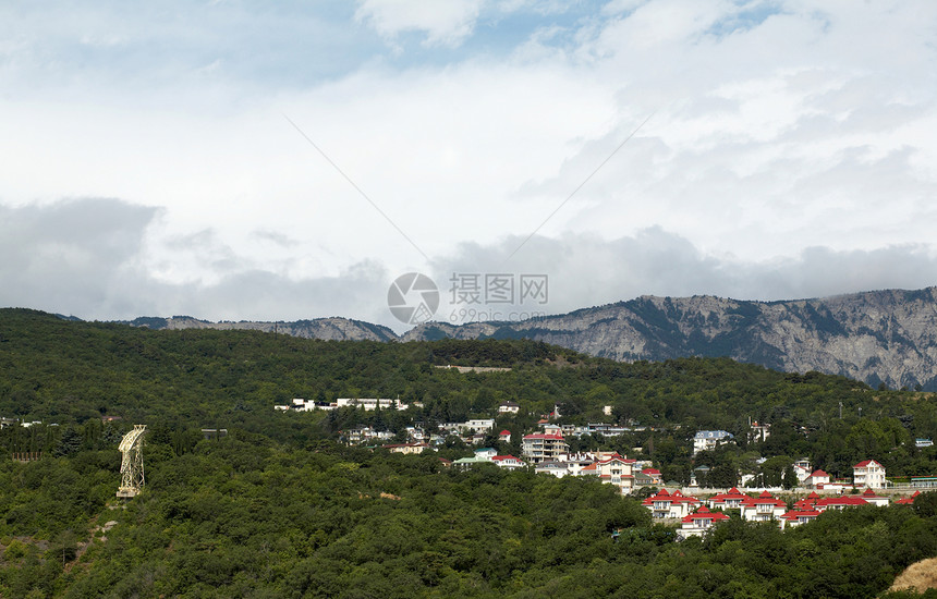 村庄旅行风景蓝色地形天空小屋岩石空气建筑顶峰图片