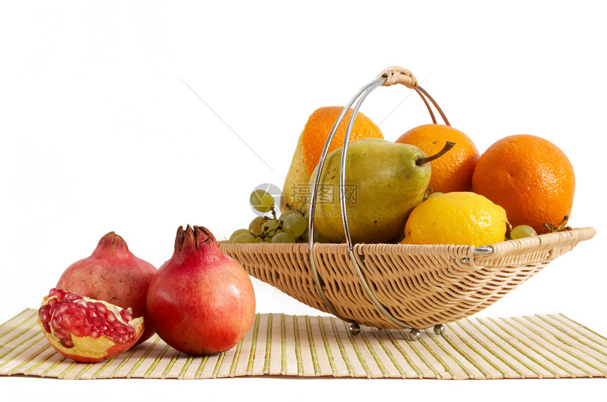 以水果为篮子生活橙子热带早餐石榴饮食柠檬食物白色蔬菜图片