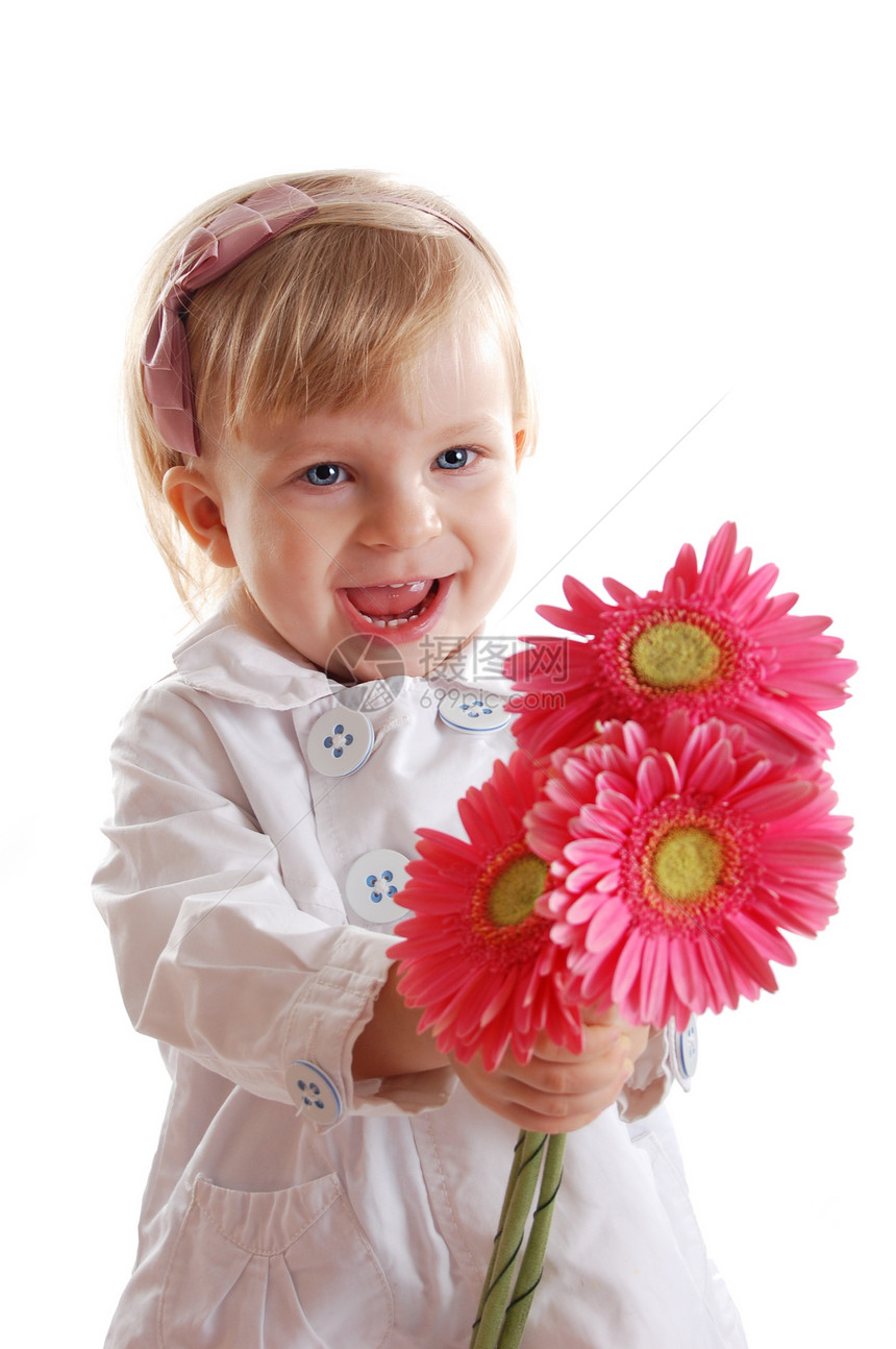 笑脸女孩带小黄蜂丝带白色眼睛微笑孩子礼物粉色图片