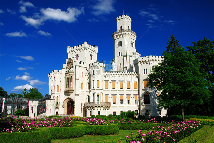 赫卢博卡城堡建筑纪念碑白色公园贵族蓝色天空文化联盟玫瑰图片
