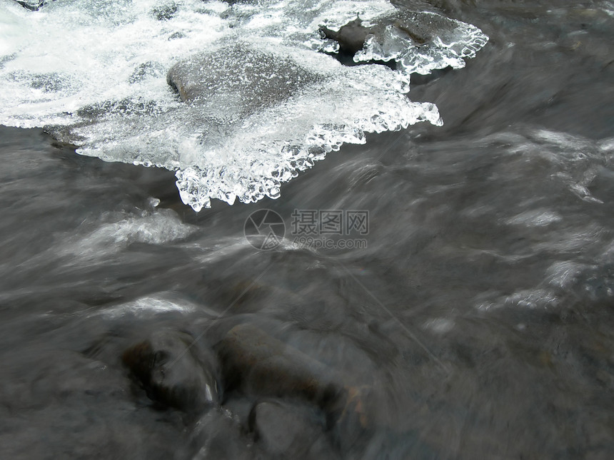 冻结河季节溪流流动水晶宏观森林冰柱生态火花图片