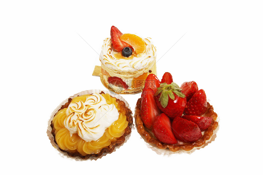 糕饼 蛋糕 白背景上孤立的蛋糕水果奶油状巧克力食物美食甜点奶油白色图片