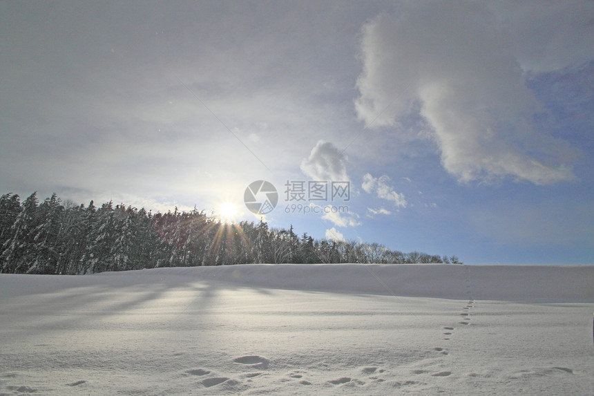雪地和蓝天空场地蓝色天空雪原白色图片