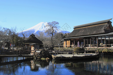 福吉山泉观光之泉房子旅行池塘天空反射假期图片素材