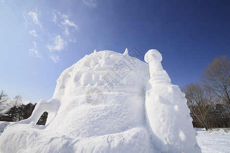 祭星日日本日积雪节蓝天雪祭雕像雕刻季节冻结背景