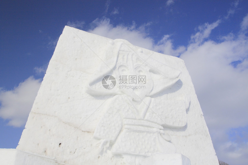 日本日积雪节季节冻结雕像蓝天雪祭雕刻图片