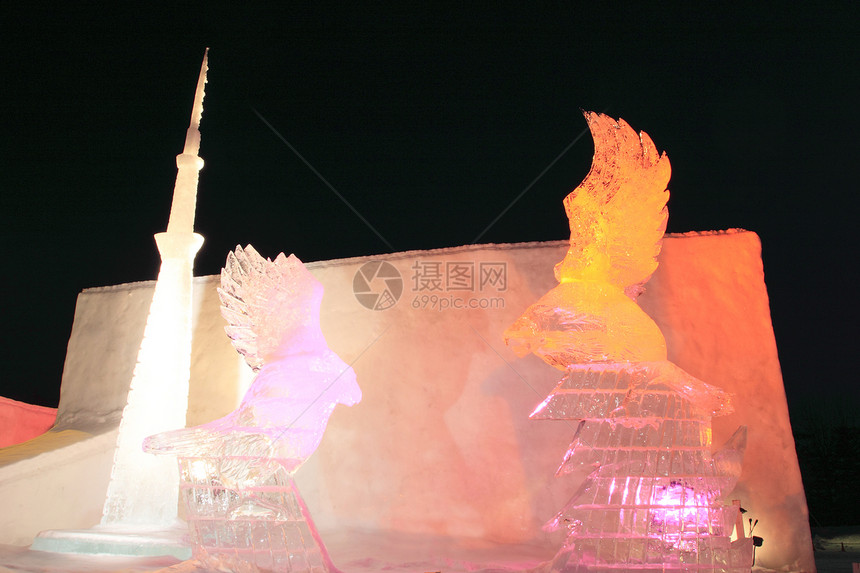 日本日积雪节雪花雕像雪祭白色季节雕刻水晶图片