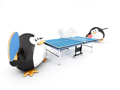 PingPong 配对桌子动物训练冠军竞赛活力游戏企鹅运动团队背景图片