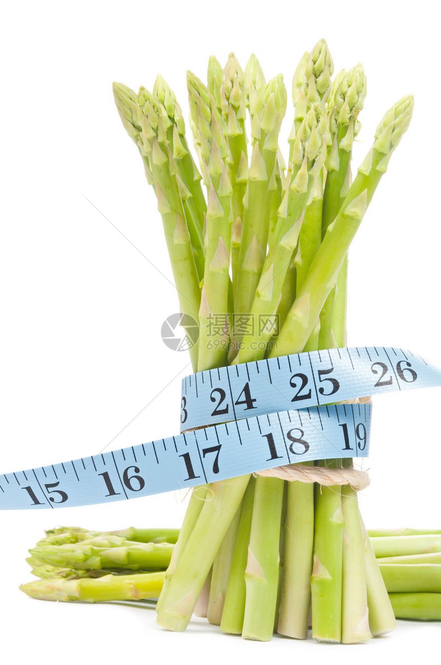 减重概念 带带胶带的Asparagus维生素美食沙拉季节营养食物磁带蔬菜测量美味图片