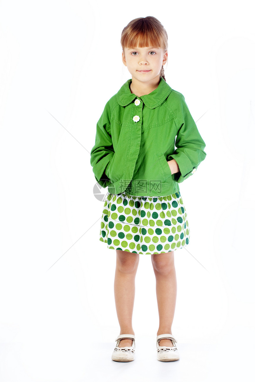 小女孩童年乐趣夹克婴儿白色孩子衣服圆点工作室绿色图片