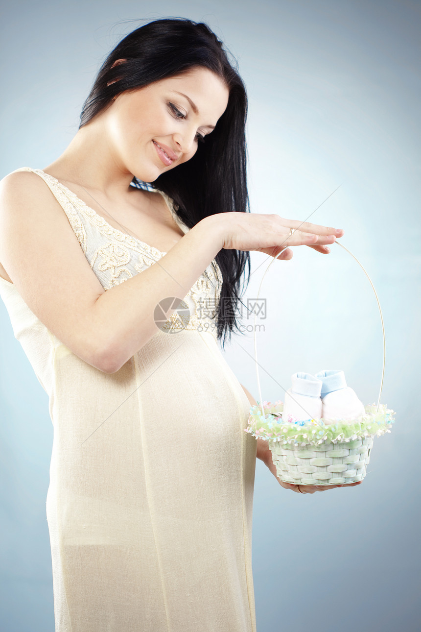 怀孕蓝色靴子工作室衣服女性女孩父母母性女士肚子图片