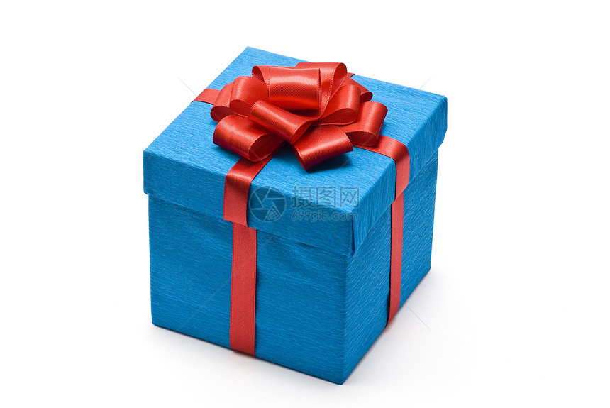 带红弓的蓝色礼品盒惊喜盒子红色礼物展示生日丝带念日图片