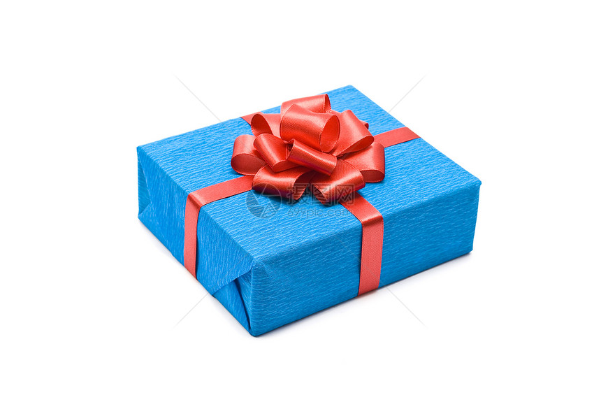 带红弓的蓝色礼品盒生日念日礼物丝带红色盒子展示惊喜图片