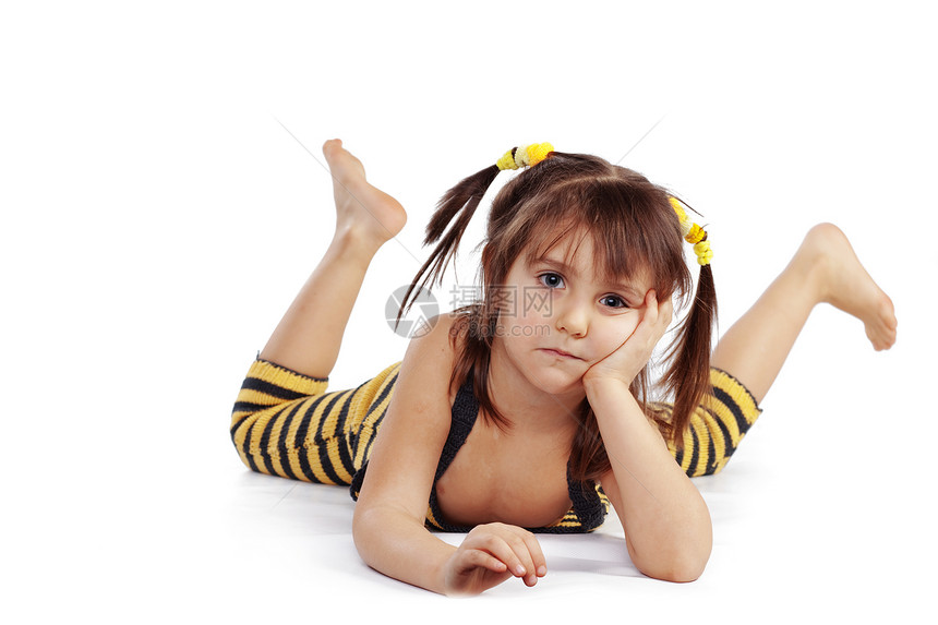 有趣的小女孩婴儿女性儿童白色体操有氧运动孩子冒充戏服蜜蜂图片