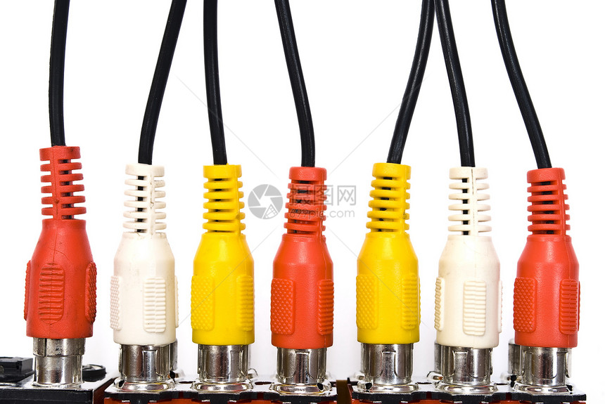 色彩多彩的连接符电气电脑金属白色立体声视频电子产品连接器绳索技术图片