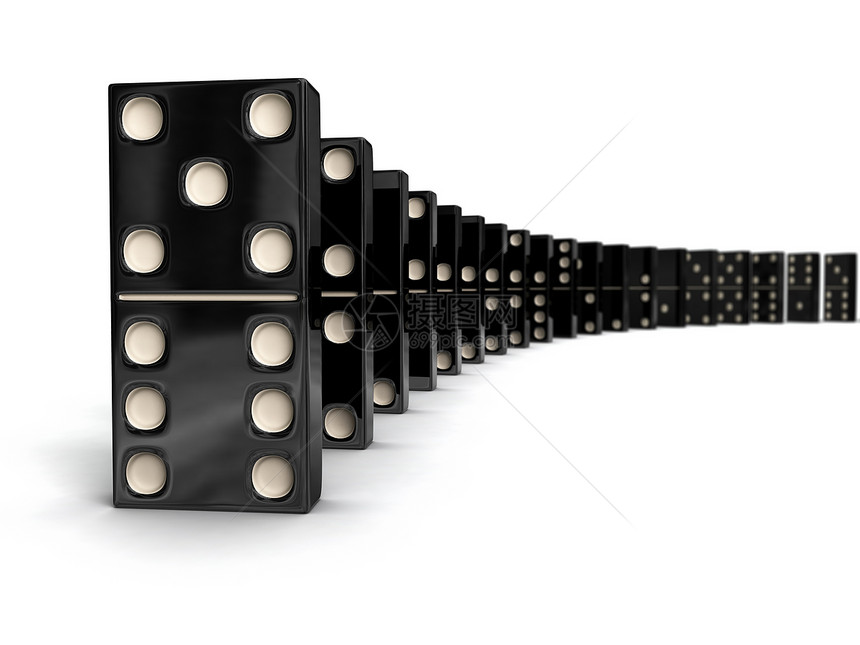 多米诺列团体一条线黑色娱乐骨牌游戏顺序白色连锁反应图片