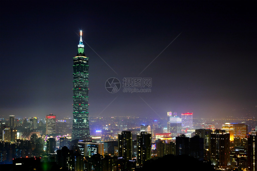 Taipei 城市夜间现场建筑市中心场景日出蓝色天空日落办公室景观天际图片
