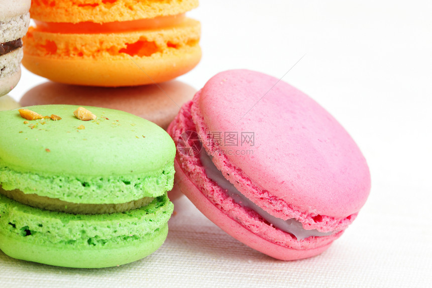 蛋白杏仁饼干咖啡橙子黄色粉色食物蛋糕饼干绿色甜点糖果图片