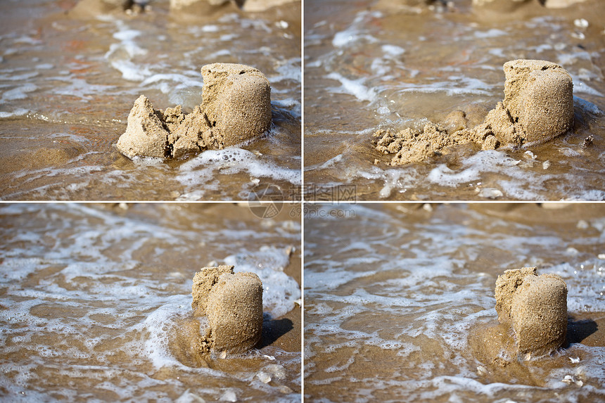 沙派在海浪中消散图片