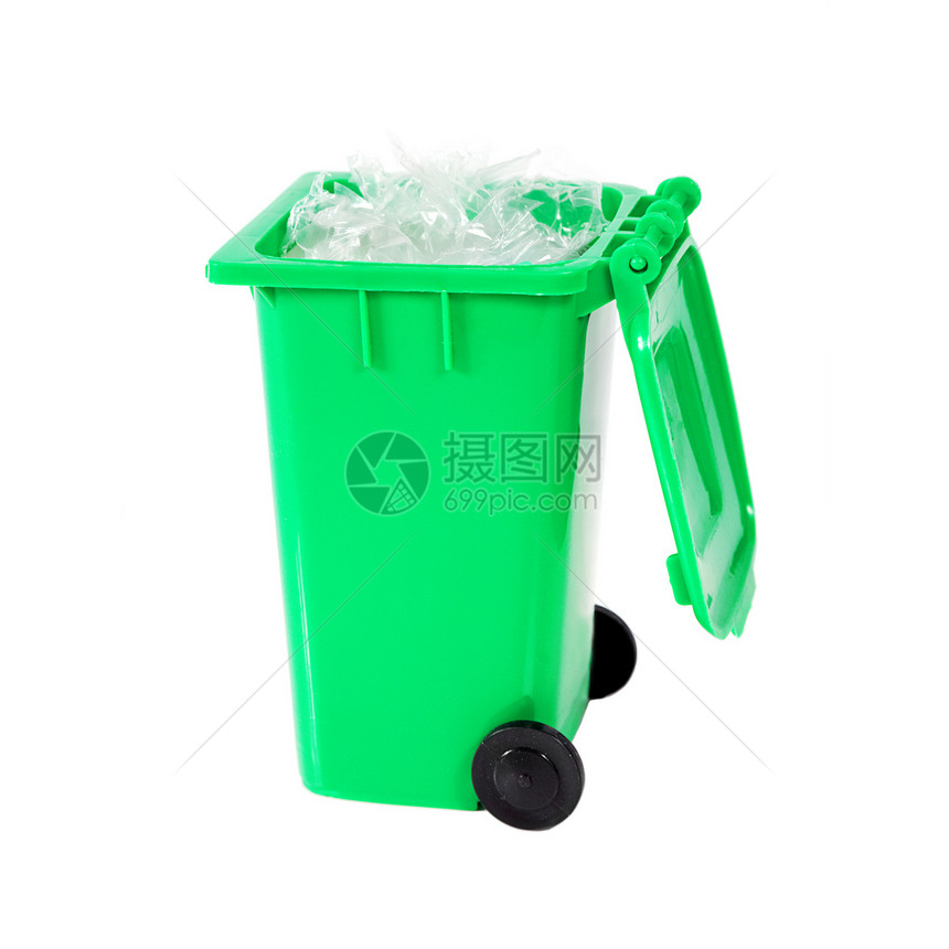 装有塑料的全绿色回收箱图片
