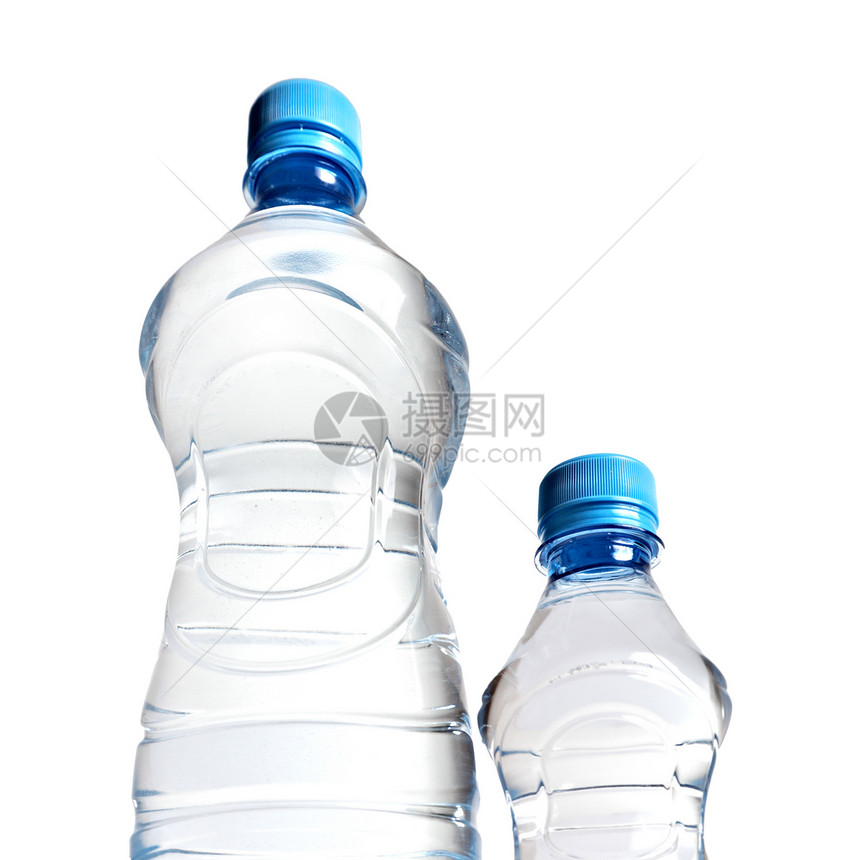 水瓶从下方查看矿物塑料水壶蓝色宠物液体白色瓶子回收图片