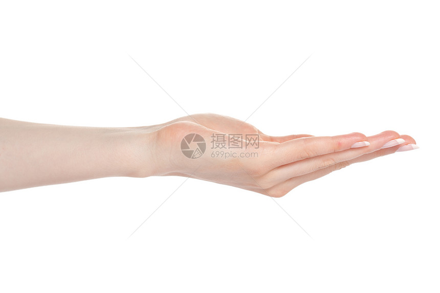 女性棕榈开放白色身体女士手势手指奉献女孩帮助皮肤手腕图片