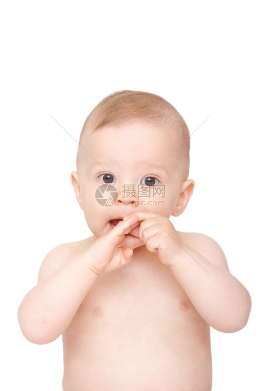 婴儿口中握着手好奇心女孩男生惊愕孩子嘴唇白色乐趣童年儿童图片