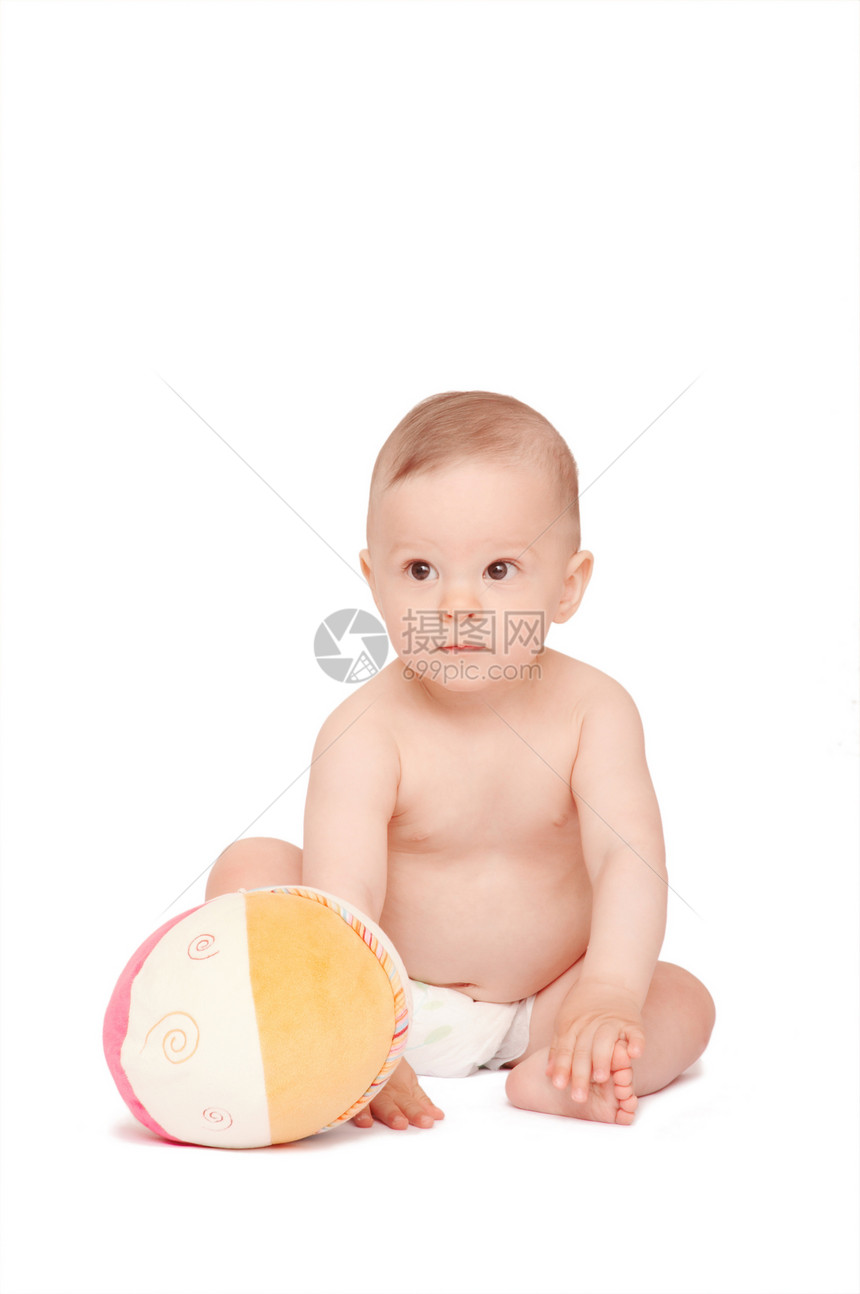 坐在地上微笑的婴儿享受孩子空白快乐喜悦男孩们童年乐趣地板玩具图片