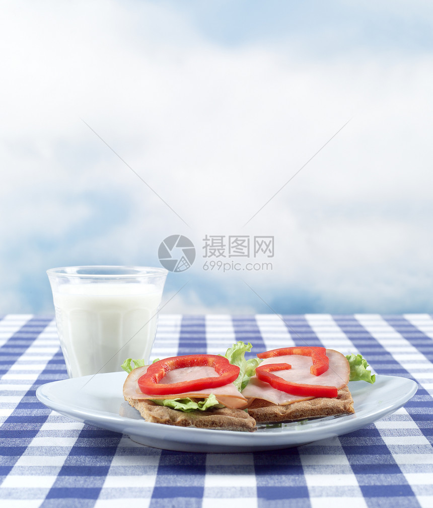 早餐水果牛奶天空饮食午餐玻璃健康饮食火腿纺织品橙汁图片