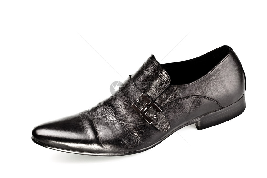 带扣扣的黑黑男性鞋远足工作地面靴子扣子团体鞋类套装鞋带皮革图片