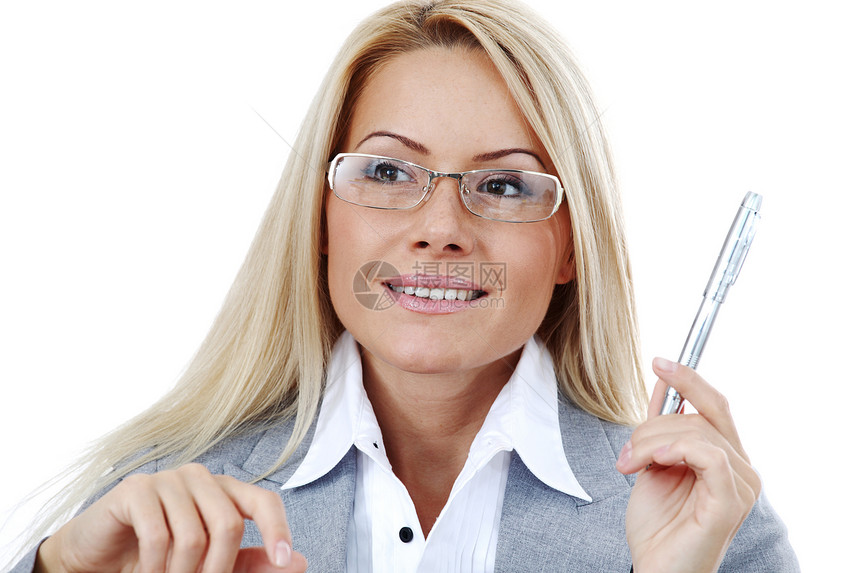 戴眼镜的女商务人士青年头发女孩商业喜悦生意商务金发青少年快乐图片