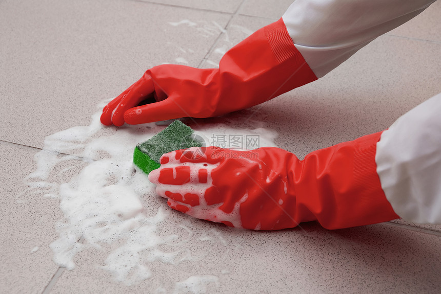 家务劳动擦洗病菌消毒剂肥皂橡皮菜肴消毒步伐地面抹布图片