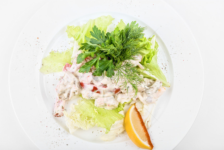 海鲜沙沙拉坚果饮食小吃胸部树叶蔬菜花园食物营养盘子图片