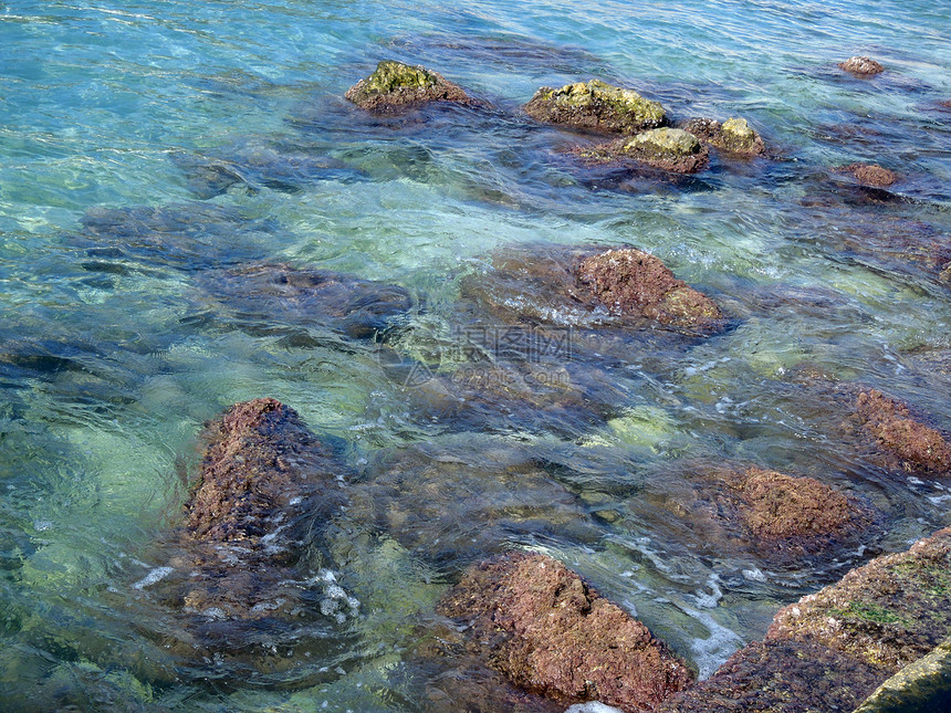 海 水岩石蓝色石头图片