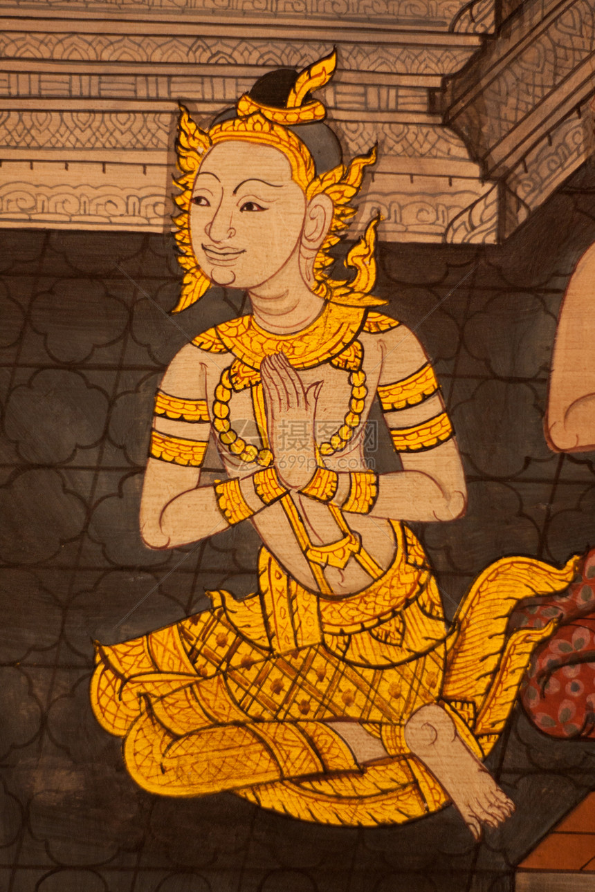 墙上写着泰文上帝艺术文化古董墙纸信仰装饰品工艺装饰金子图片